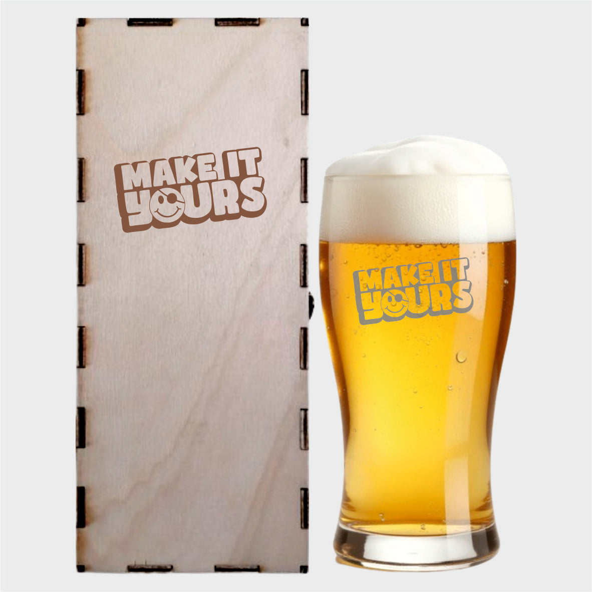 Personalisierbares Glas mit Lasergravur - optional mit Holzkiste