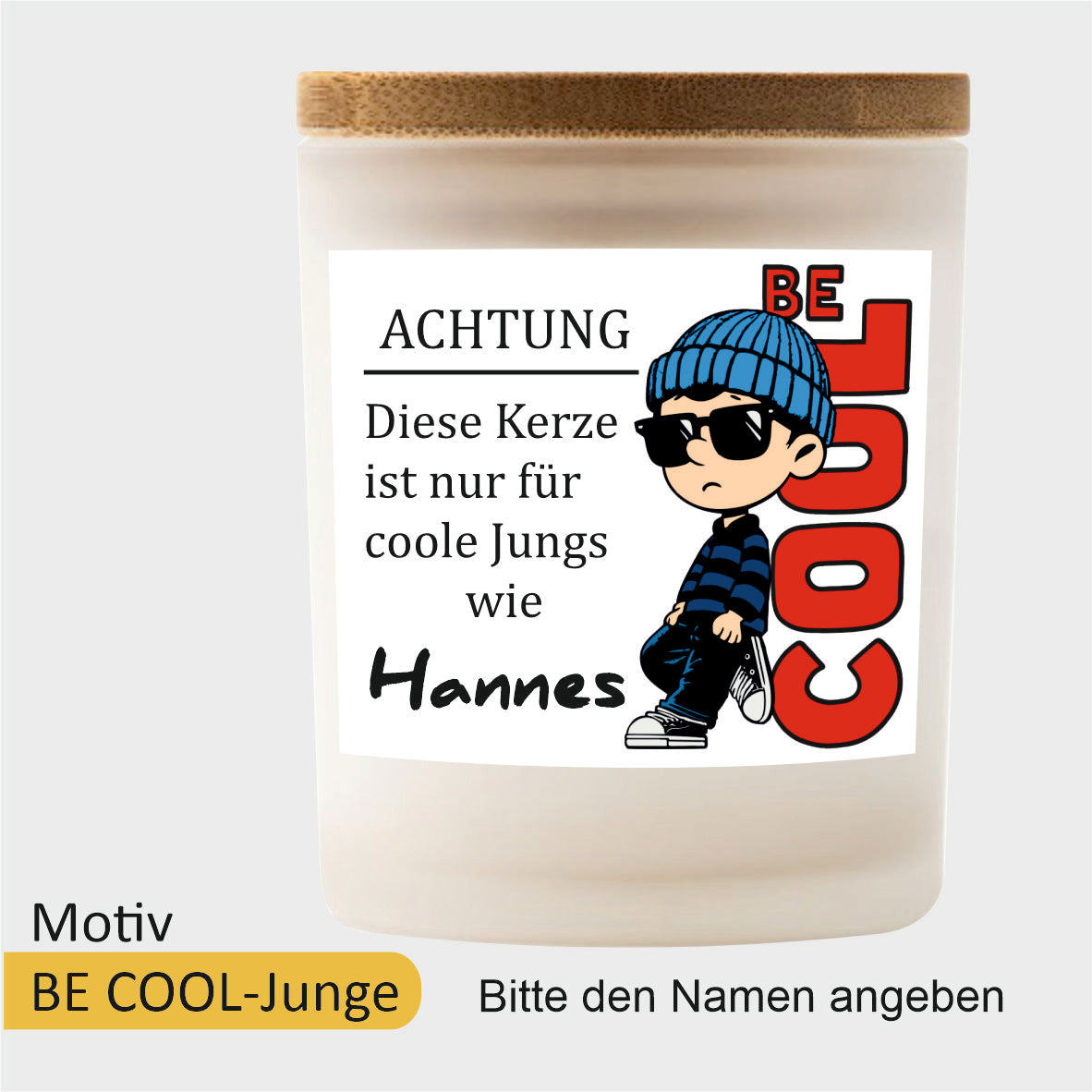 Duftkerze im Glas mit coolen Motiven