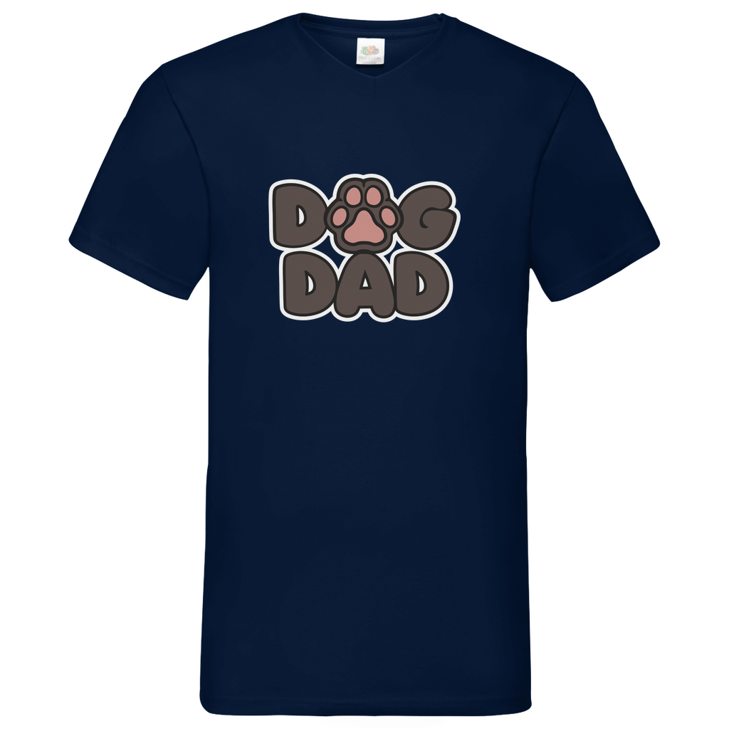 Herren Basic V-Neck T-Shirt Dog Dad Weiß