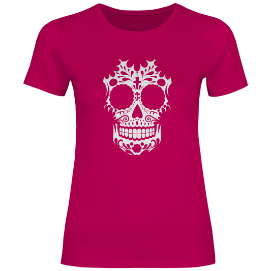 Damen T-Shirt Totenkopf Weiß