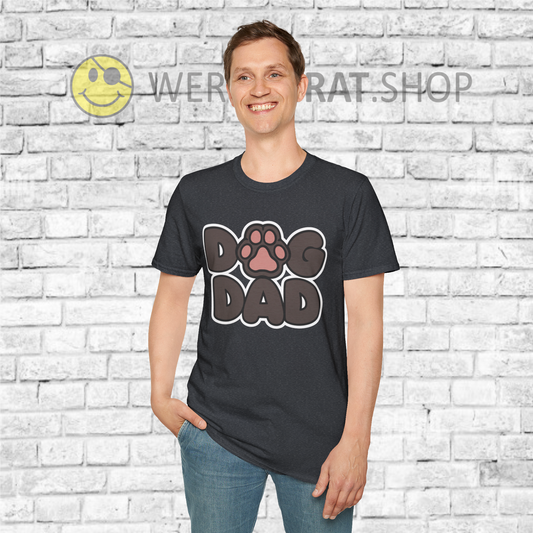Herren Basic V-Neck T-Shirt Dog Dad Weiß