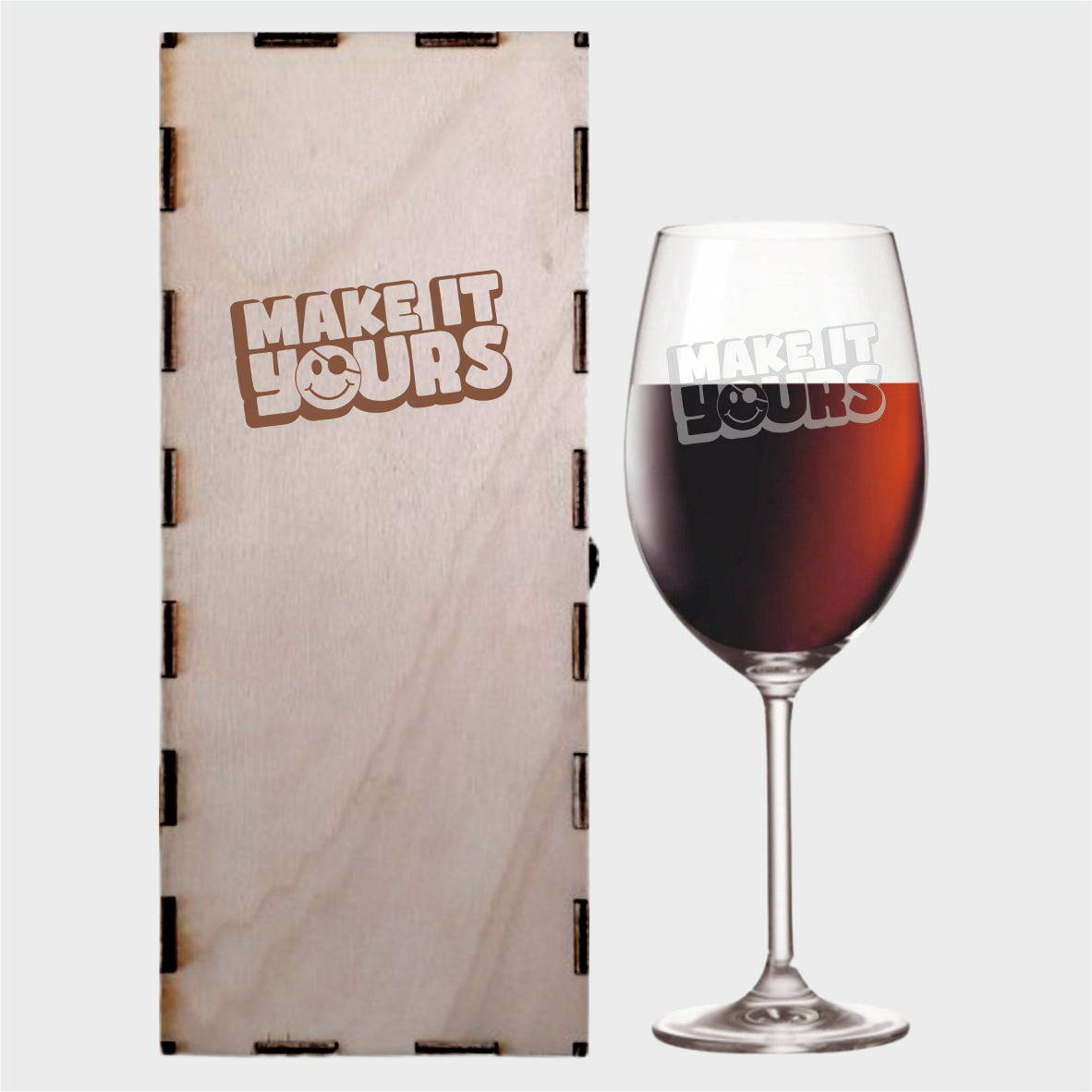 Personalisierbares Glas mit Lasergravur - optional mit Holzkiste