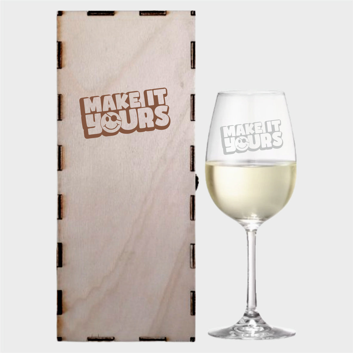 Personalisierbares Glas mit Lasergravur - optional mit Holzkiste