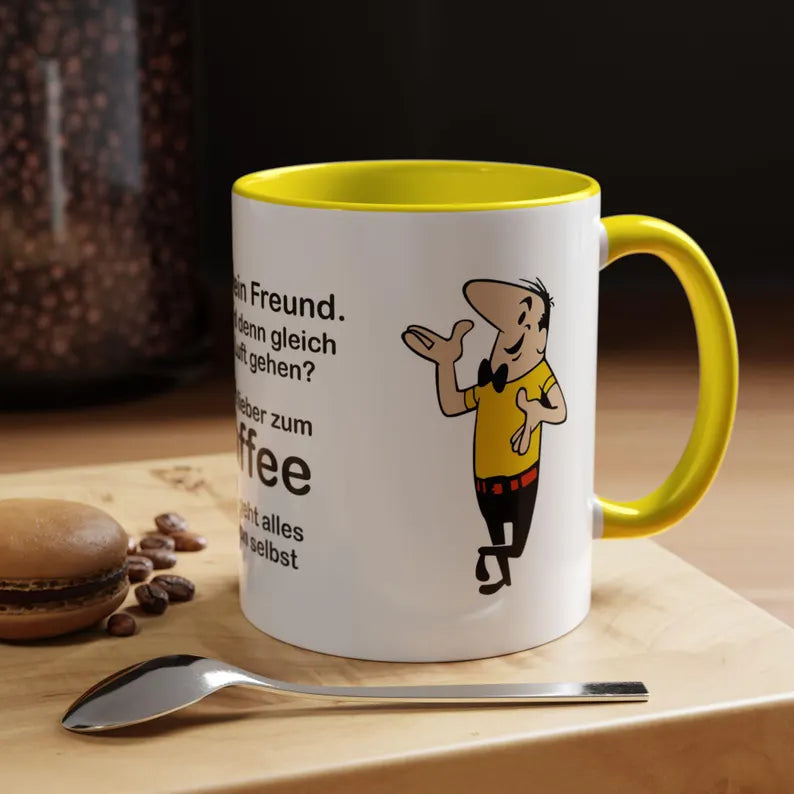 Tassendruck HB-Männchen, Panorama Tasse zweifarbig, Bruno, Tasse bedruckt